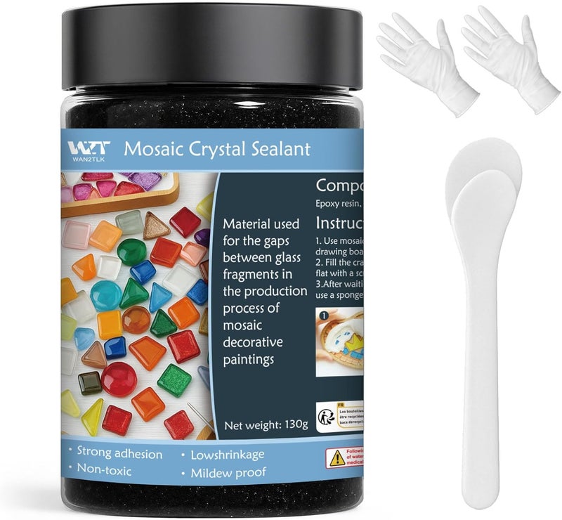 WAN2TLK Mosaic Crystal Grout 130g, Mosaic Tile Accessories, No Water Needed, Fast-Drying, Essential for Handmade Grouting, Mosaic Crystal Sealant for All Tiles & Surfaces (Black) - Image 1