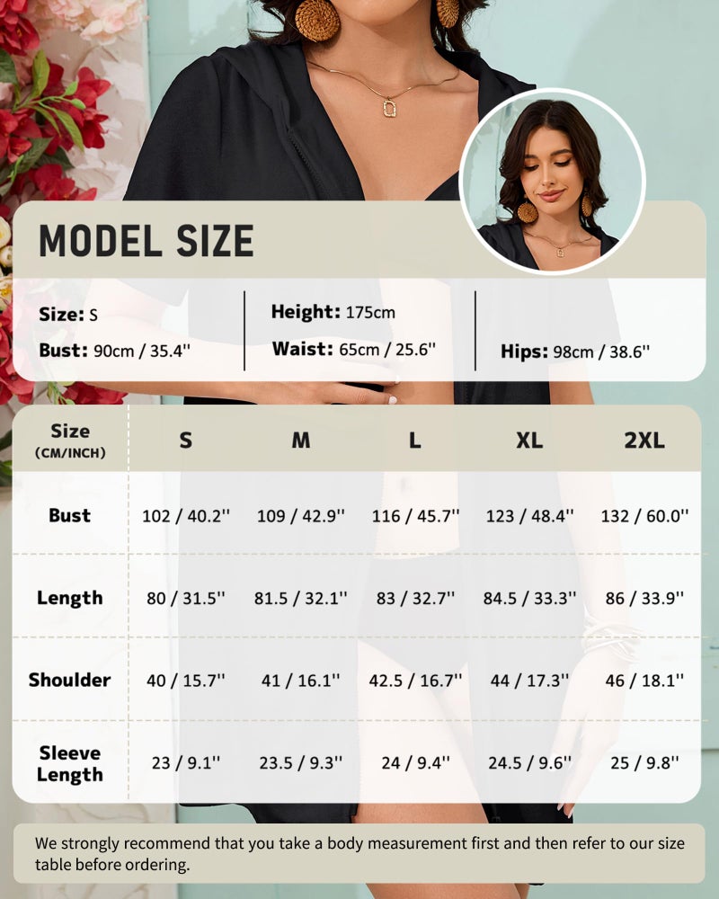 Bsubseach Terry Cloth Cover Up - Women 2025 Zipper Swimsuit Coverup Hooded Swim Robes Beach Coverups with Pockets Black M - Image 2