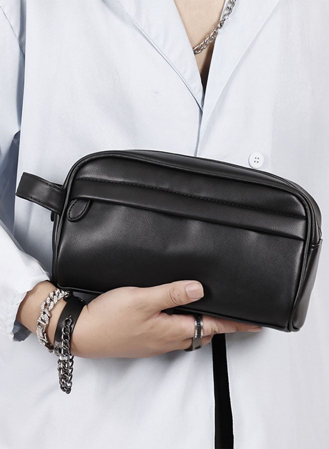 Hanayo Men's Clutch Bag Clutch Purse with Zipper Hand Held Bag PU Leather Wallet Gift for Father Son Boyfriend(Black)  - Image 2