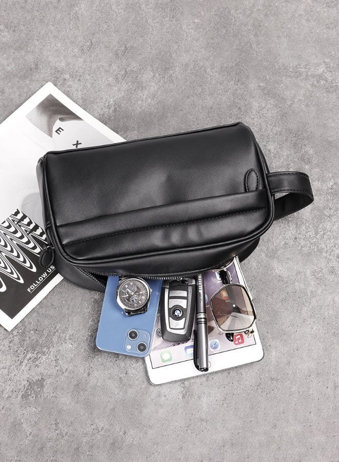 Hanayo Men's Clutch Bag Clutch Purse with Zipper Hand Held Bag PU Leather Wallet Gift for Father Son Boyfriend(Black)  - Image 3