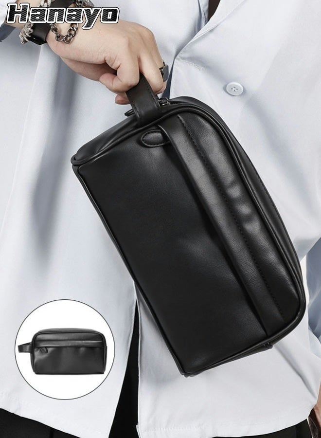 Hanayo Men's Clutch Bag Clutch Purse with Zipper Hand Held Bag PU Leather Wallet Gift for Father Son Boyfriend(Black)  - Image 1