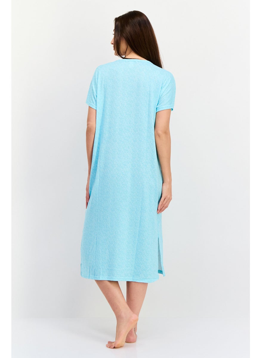 Christian Siriano Women Heather Short Sleeves Sleepwear Dress, Aqua Blue  - Image 4