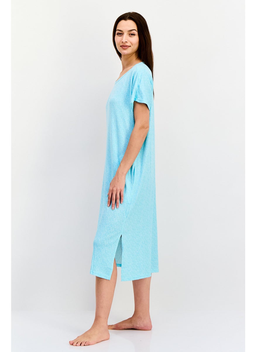 Christian Siriano Women Heather Short Sleeves Sleepwear Dress, Aqua Blue  - Image 3