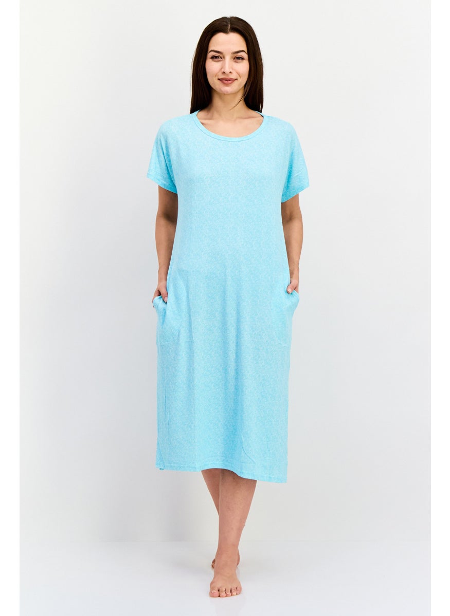 Christian Siriano Women Heather Short Sleeves Sleepwear Dress, Aqua Blue  - Image 1