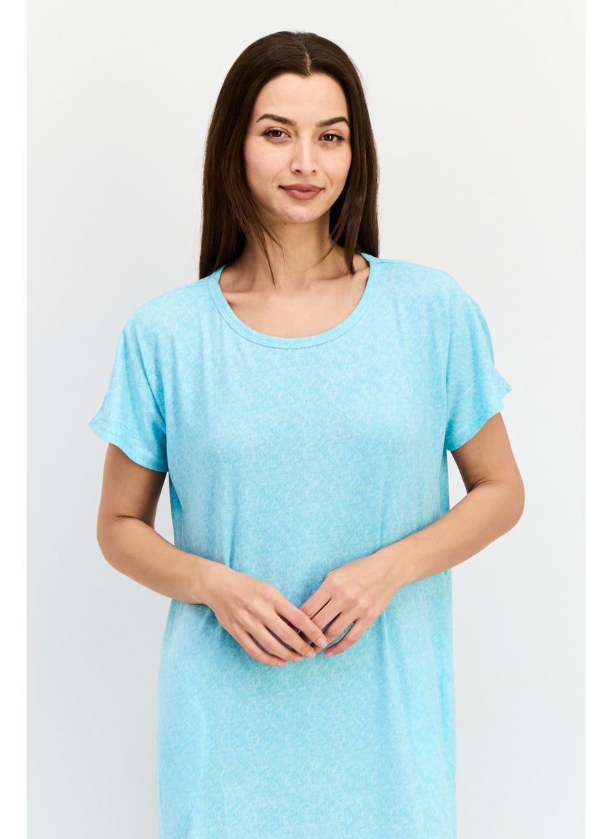 Christian Siriano Women Heather Short Sleeves Sleepwear Dress, Aqua Blue  - Image 2