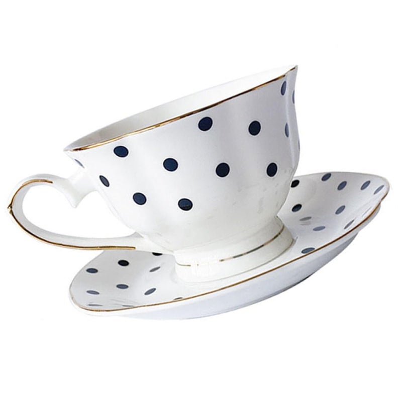 Vintage Polka Dot Ceramic Coffee Cup and Saucer Set 6oz for Afternoon Tea - Image 2