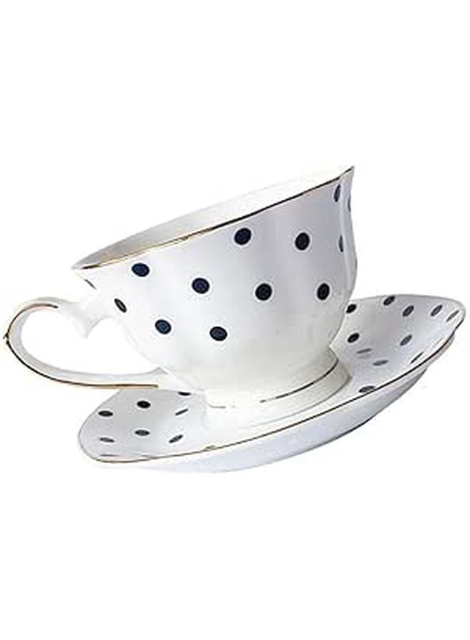 Vintage Polka Dot Ceramic Coffee Cup and Saucer Set 6oz for Afternoon Tea - Image 1
