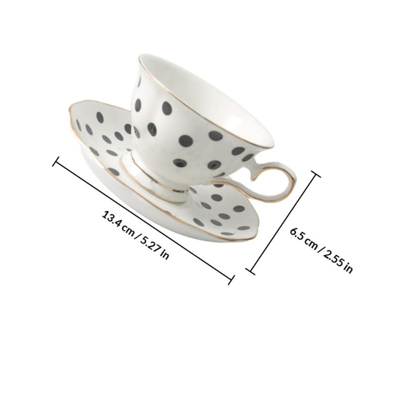 Vintage Polka Dot Ceramic Coffee Cup and Saucer Set 6oz for Afternoon Tea - Image 3