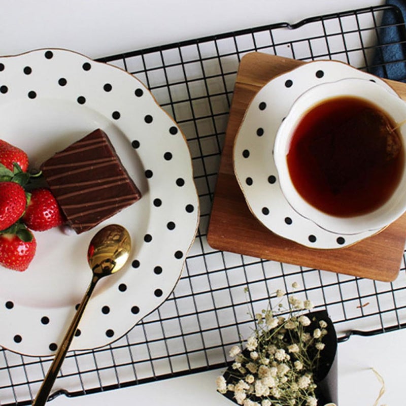 Vintage Polka Dot Ceramic Coffee Cup and Saucer Set 6oz for Afternoon Tea - Image 5