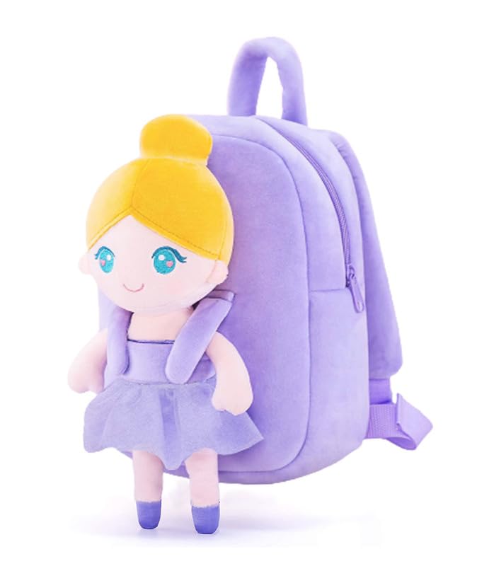 Frantic Kids Soft Cartoon Travelling School Bag Soft Plush 1 Compartment Backpacks Boys Girls Baby for 2 to 5 Years Baby/Boys/Girls Nursery, Preschool, Picnic(1_Purple_BallerinaDoll_2023_A) - Image 1