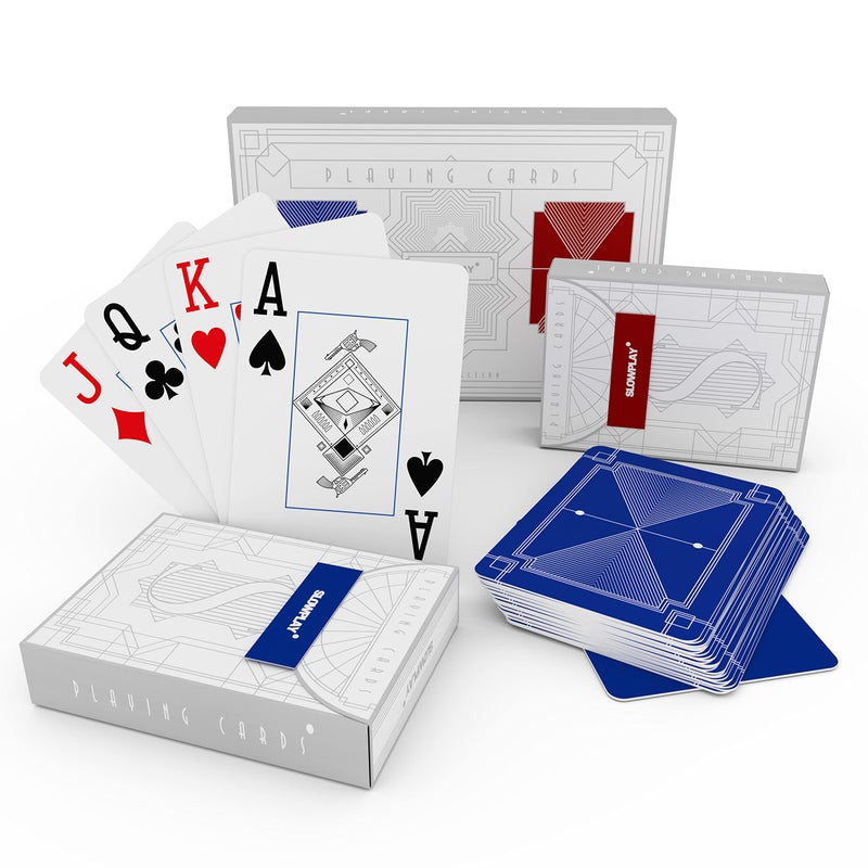SLOWPLAY 100% Plastic Playing Cards, 2-Deck Poker Card Set, Jumbo Index, Poker Size, Superior Flexibility and Durability, Waterproof & Washable, Professional Playing Cards for Texas Holdâ€™em Poker - Image 1