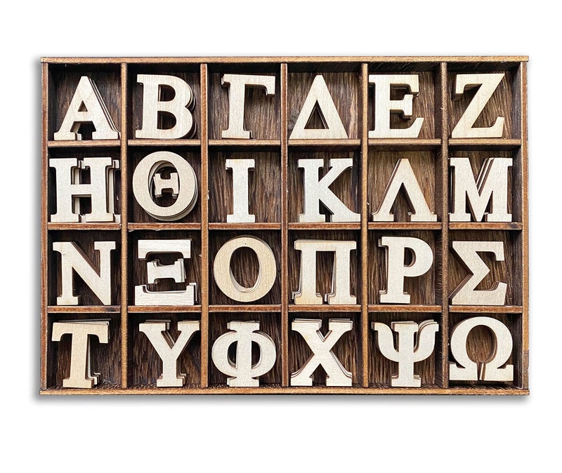 120 Pieces 1 Inch Small Wood Greek Letters with Storage Organizor Bold Font Unfinished Wooden Greek Alphabet for Small Paddles EmbellishmentSororityFraternityDIYHomemade Crafts