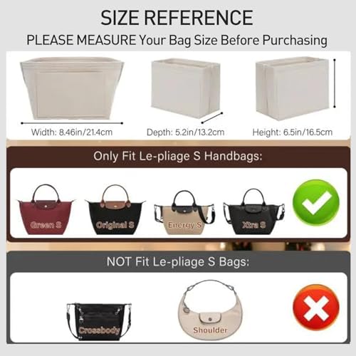 OAikor Felt Purse Organizer Insert Compatible with Longchamp Le Pliage S Hangbag, Zipper Long Champ Small Handbag Organizer with Cup Holder, 7 Compartments Bag Insert(Beige,S) - Image 2