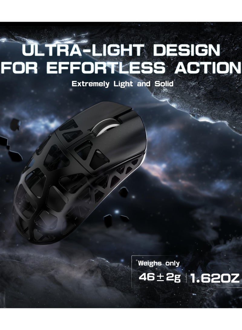 Attack Shark R3 Wireless Gaming Mouse,PAW3395 26K DPI 8KHz Polling Rate,Magnesium Alloy 46g Ultralight,Programmable Tri-Mode BT/2.4G/Wired Computer Mice with Coiled Cable - Black - Image 3