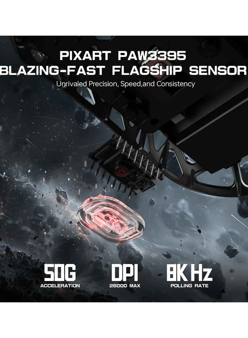 Attack Shark R3 Wireless Gaming Mouse,PAW3395 26K DPI 8KHz Polling Rate,Magnesium Alloy 46g Ultralight,Programmable Tri-Mode BT/2.4G/Wired Computer Mice with Coiled Cable - Black - Image 4