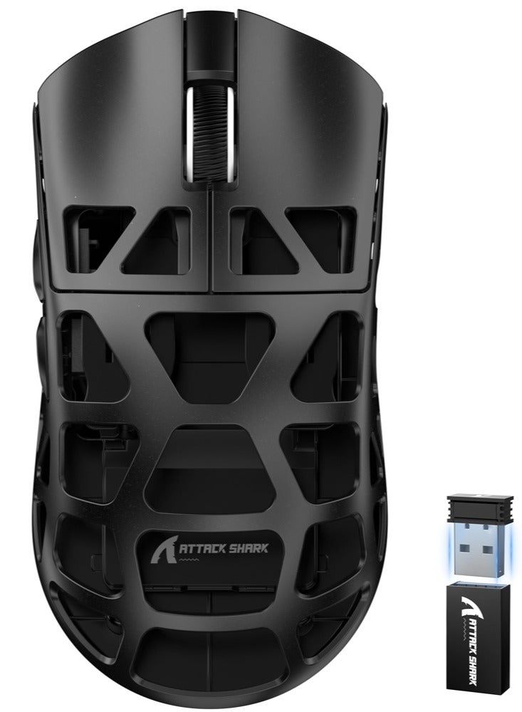Attack Shark R3 Wireless Gaming Mouse,PAW3395 26K DPI 8KHz Polling Rate,Magnesium Alloy 46g Ultralight,Programmable Tri-Mode BT/2.4G/Wired Computer Mice with Coiled Cable - Black - Image 1