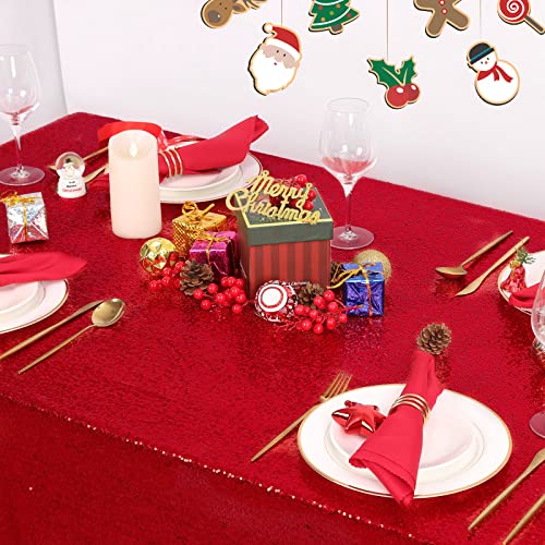B.Cool B-COOL Red Sequin Tablecloth Parties Cloth Christmas Table Cloths 50x80 Inches Sequin Fabric Overlay Sparkly Sequined Fabric Holiday Decoration - Image 2