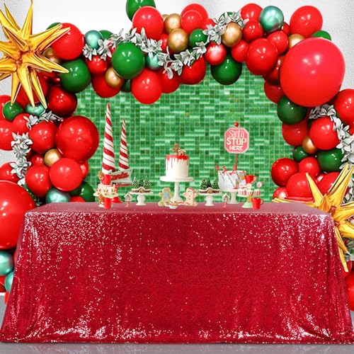 B.Cool B-COOL Red Sequin Tablecloth Parties Cloth Christmas Table Cloths 50x80 Inches Sequin Fabric Overlay Sparkly Sequined Fabric Holiday Decoration - Image 5