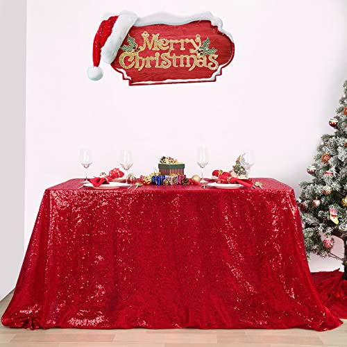 B.Cool B-COOL Red Sequin Tablecloth Parties Cloth Christmas Table Cloths 50x80 Inches Sequin Fabric Overlay Sparkly Sequined Fabric Holiday Decoration - Image 1