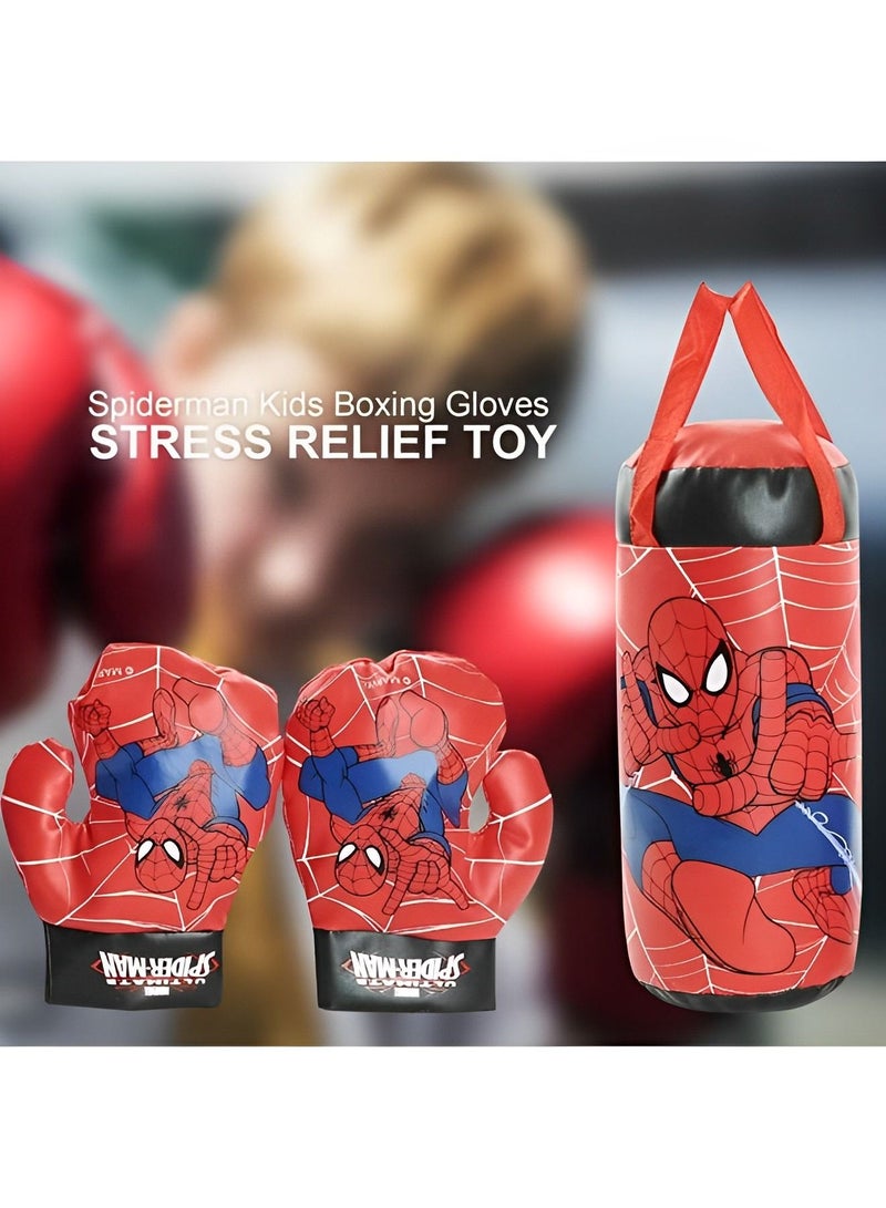 50 CM Spiderman Punching Bag with Gloves for Kids Interaction Spiderman Boxing Set