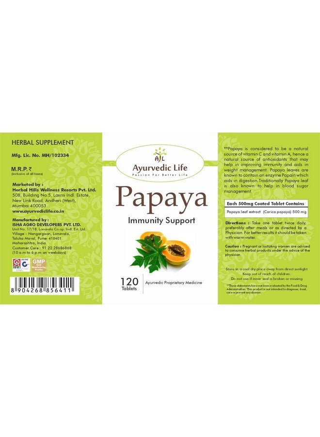 AL Ayurvedic Life Papaya 120 tablets - Image 2
