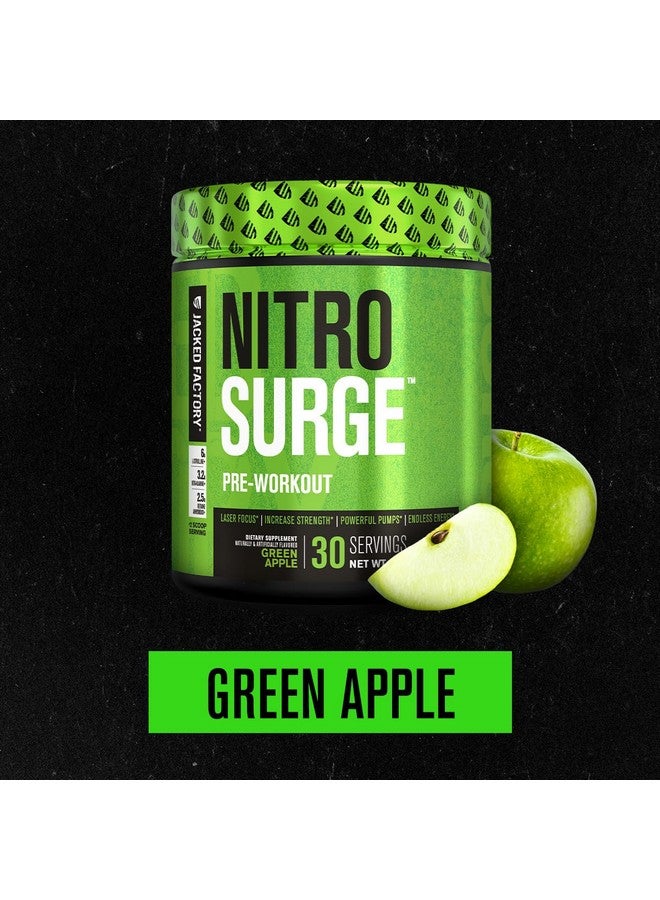 Jacked Factory NITROSURGE Pre Workout Supplement - Endless Energy, Instant Strength Gains, Clear Focus, Intense Pumps - NO Booster & Powerful Preworkout Energy Powder - 30 Servings, Green Apple - Image 1