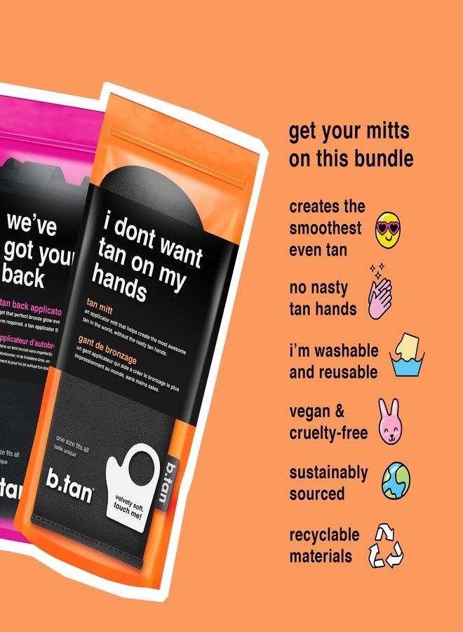 b tan b.tan Back + Body Self Tanning Mitt Applicator Kit | Get Your Mitts on This Bundle - Streak-Free, Velvety Soft, Reusable & Washable Back + Body Applicator Mitt for Self Tan, Lotion, Sprays, Gels - Image 2