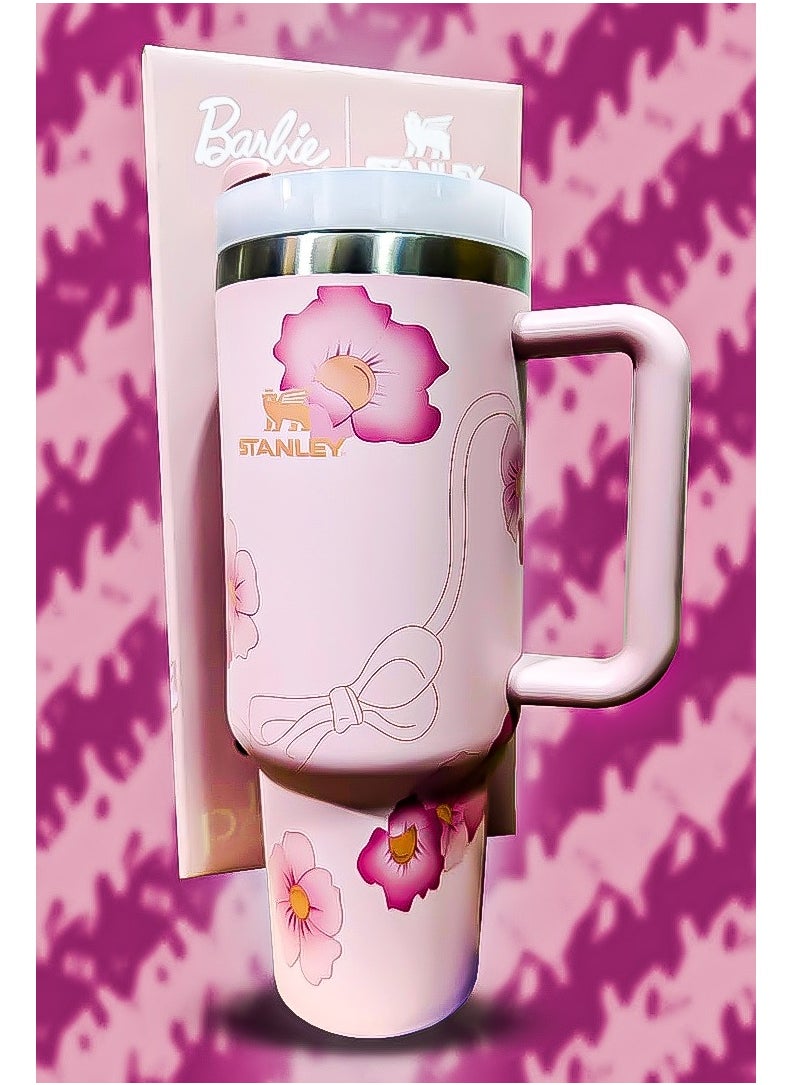 Stanley x Barbie 40oz Tumbler Limited Edition Stainless Steel Travel Mug with Reusable Straw BPA Free Eco Friendly and Dishwasher Safe Featuring Leakproof FlowState Lid and Double Wall Insulation Keeps Beverages Hot for 16 Hours and Cold for 24 Hours Slim Base Fits Most Car Cup Holders with Durable Ergonomic Handle for Convenient Use at Home Work Travel or On the Go
