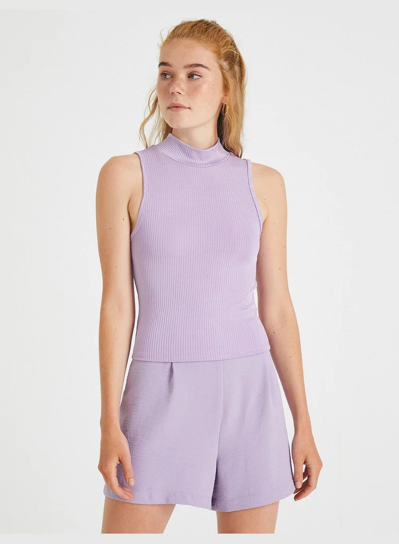 KOTON Ribbed Tank Top Stand Neck