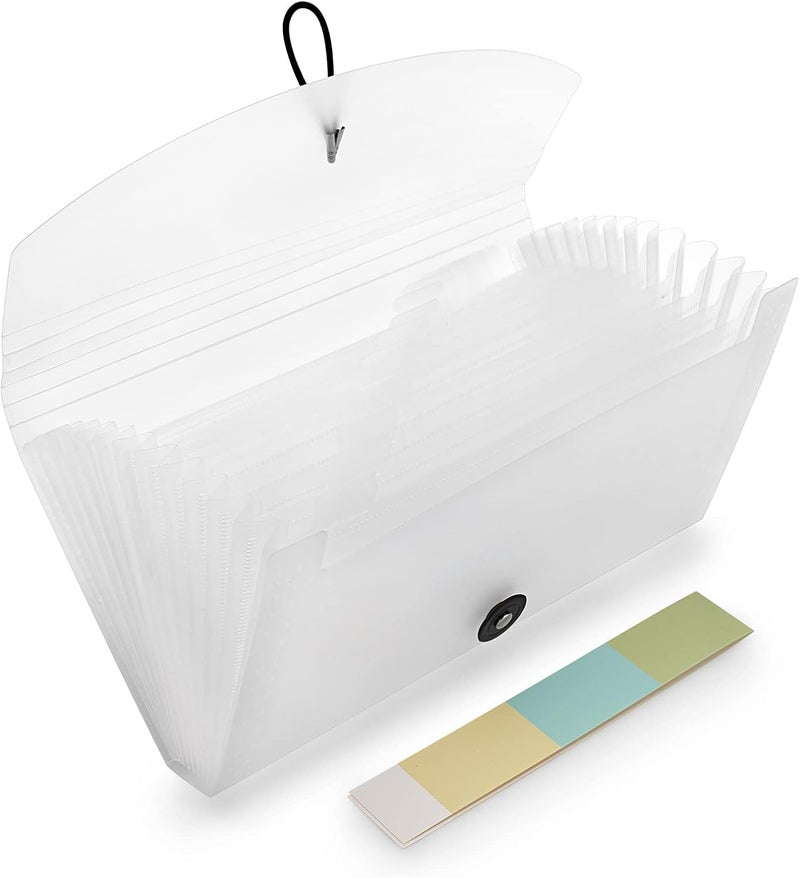 BTSKY Expanding File Folder New 13 Pockets Small Accordion File Expandable Card Ticket Holder Storage Folder Plastic Wallet Case (White Translucent) - Image 3