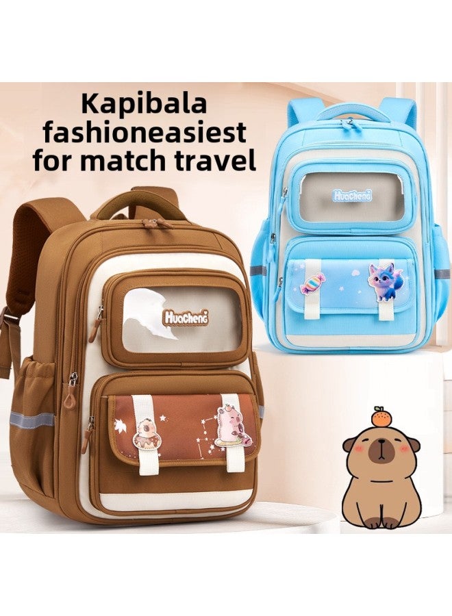 Kapibalakatong Children's Schoolbag For Primary And Secondary School Students Grade 1-3-6 Large Capacity Backpack-Color:Brown Trumpet - Image 2
