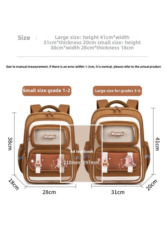 Kapibalakatong Children's Schoolbag For Primary And Secondary School Students Grade 1-3-6 Large Capacity Backpack-Color:Brown Trumpet - Image 4