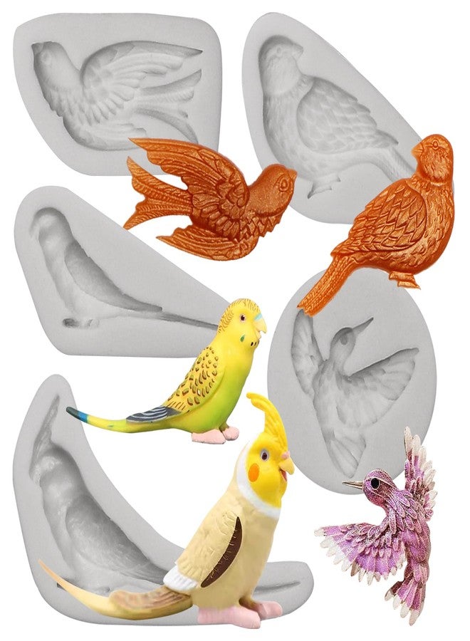 Caregene Bird Silicone Molds for Crafts, Cardinalis Parrot Resin molds 5-Piece Set, Hummingbird Parrot Dove Design, 1.4-3.9 inch - Image 1