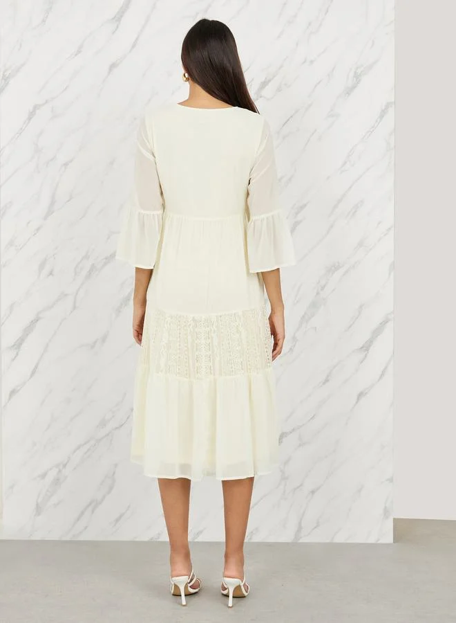 Styli Lace Tiered Dress