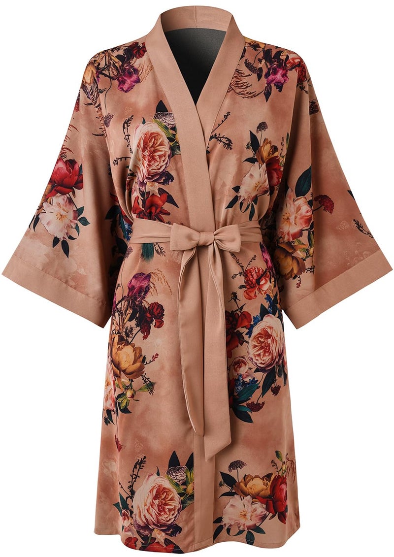 Ledamon Women's Kimono Short Robe for Women - Pocket Floral Bathrobe Nightgown (Champagne) - Image 1