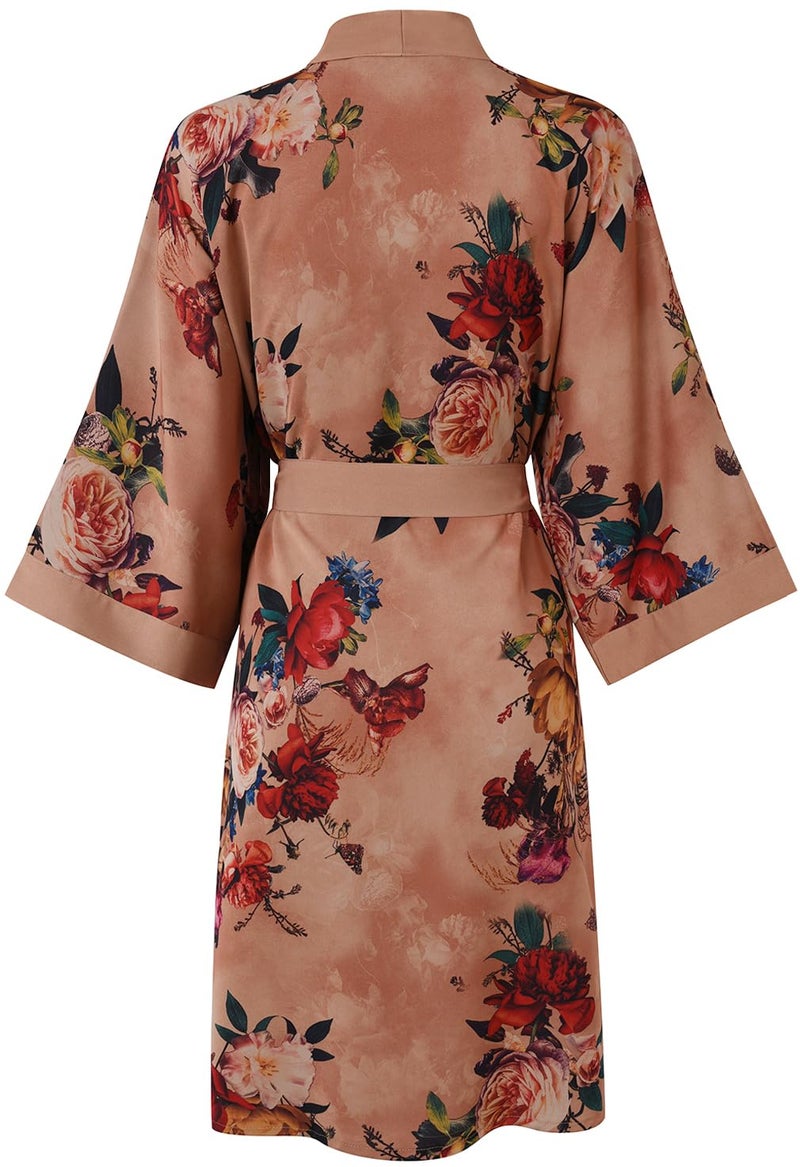 Ledamon Women's Kimono Short Robe for Women - Pocket Floral Bathrobe Nightgown (Champagne) - Image 2