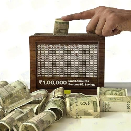 Refasy Wooden Piggy Bank, Money Box for Kids/Children, Savings Challenge Box, Cashbox, Cash Vault, Wooden Coin Piggy Bank Money Bank - Image 1