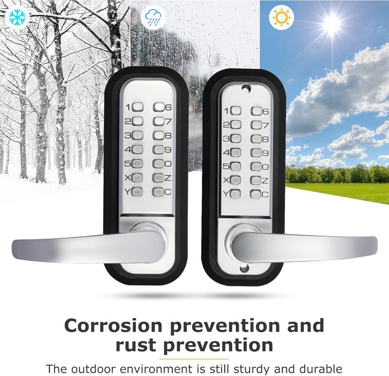 Soobool New Upgrade Double Sided Keypad Door Lock with Adjustable Deadlatch 2-3/8'' and 2-3/4'',Double Sided Keyless Door Lock with Handle, Double Sided Gate Lock for Outdoor Fences (Silvery) - Image 5