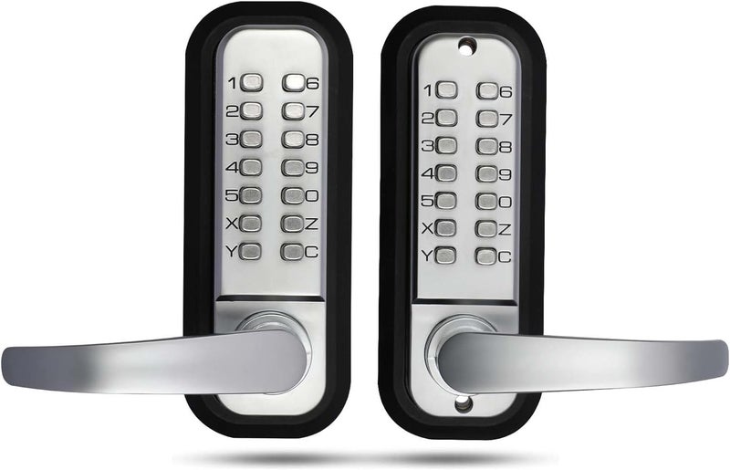 Soobool New Upgrade Double Sided Keypad Door Lock with Adjustable Deadlatch 2-3/8'' and 2-3/4'',Double Sided Keyless Door Lock with Handle, Double Sided Gate Lock for Outdoor Fences (Silvery) - Image 1