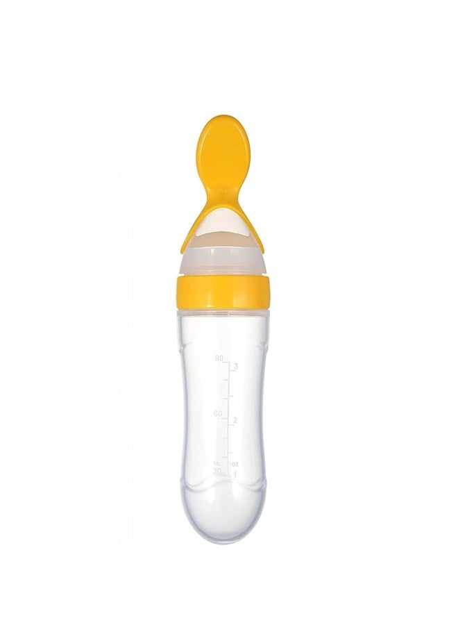 ROFORUF Newborn Baby Squeeze Spoon Bottle 90ML - Silicone Feeding Spoon for Milk, Rice Paste, and Baby Food - Cereal & Fruit Dispenser (Spoon Feeder Yellow) - Image 1