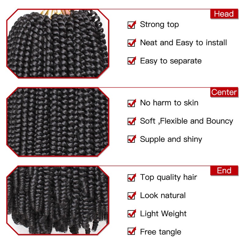 Xtrend 12 Inch 7 Packs Spring Twist Crochet Braids Hair For Butterfly Faux Locks Short Crochet Hair Synthetic Braiding Hair Extensions For Woman (1B#) - Image 3