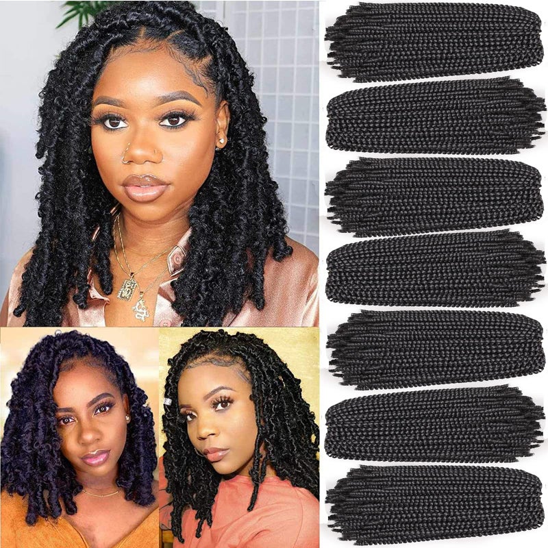 Xtrend 12 Inch 7 Packs Spring Twist Crochet Braids Hair For Butterfly Faux Locks Short Crochet Hair Synthetic Braiding Hair Extensions For Woman (1B#) - Image 1