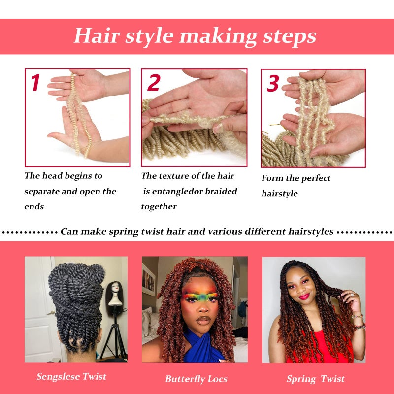 Xtrend 12 Inch 7 Packs Spring Twist Crochet Braids Hair For Butterfly Faux Locks Short Crochet Hair Synthetic Braiding Hair Extensions For Woman (1B#) - Image 4