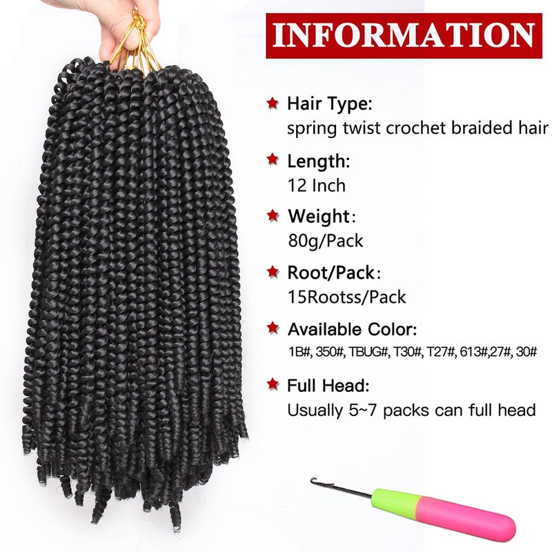 Xtrend 12 Inch 7 Packs Spring Twist Crochet Braids Hair For Butterfly Faux Locks Short Crochet Hair Synthetic Braiding Hair Extensions For Woman (1B#) - Image 2