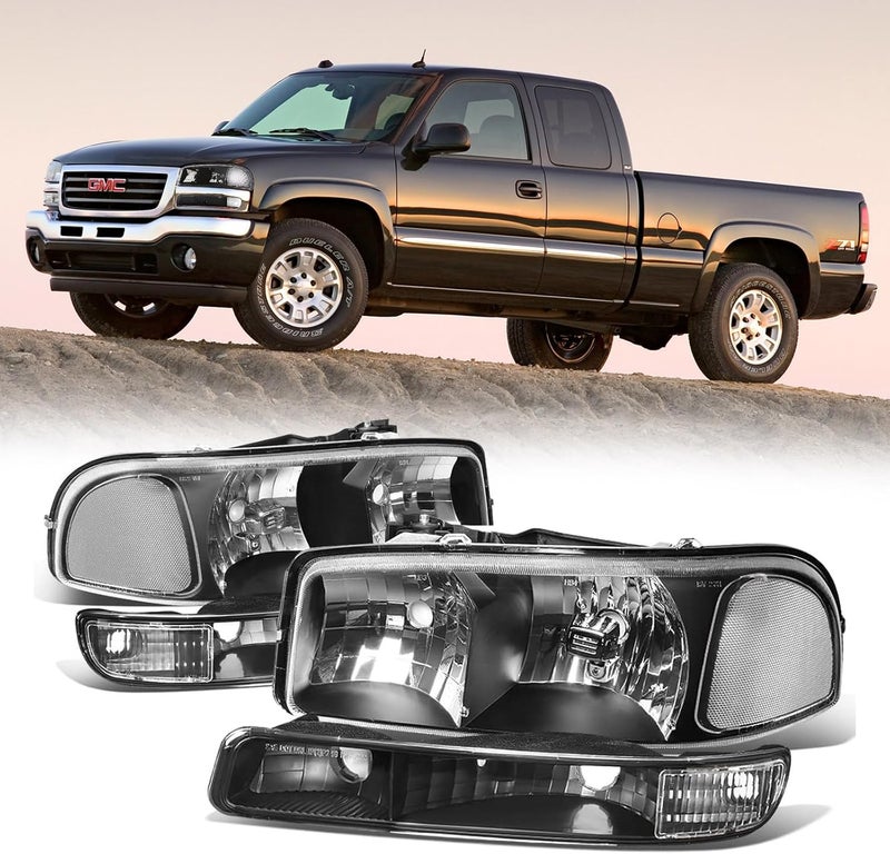 Cxdar Headlight Assembly for 99-07 GMC Sierra and 99-06 Yukon, Black Housing, 4PCS - Image 1