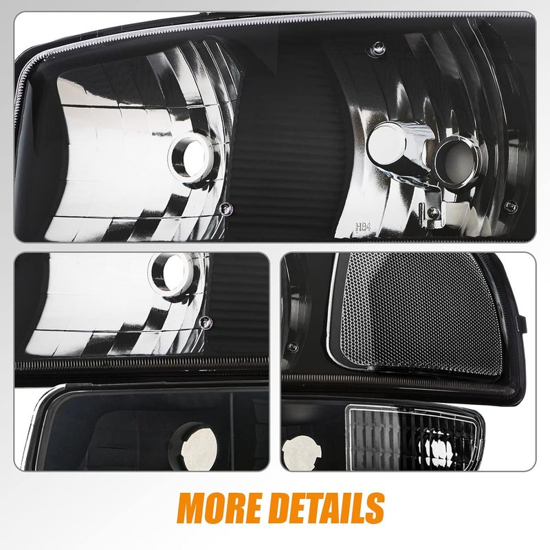 Cxdar Headlight Assembly for 99-07 GMC Sierra and 99-06 Yukon, Black Housing, 4PCS - Image 4