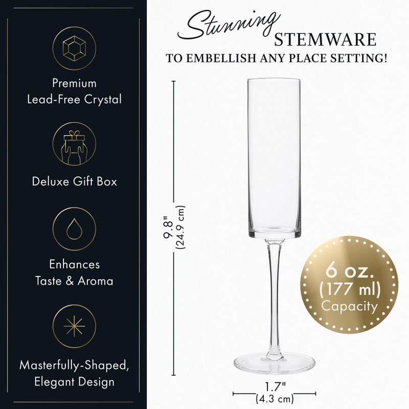 Elixir Glassware Champagne Flutes  Edge Champagne Glass Set Of 4 - Modern & Elegant For Women  Men  Wedding  Anniversary  Christmas  Birthday - 6Oz  Premium Crystal - Image 3