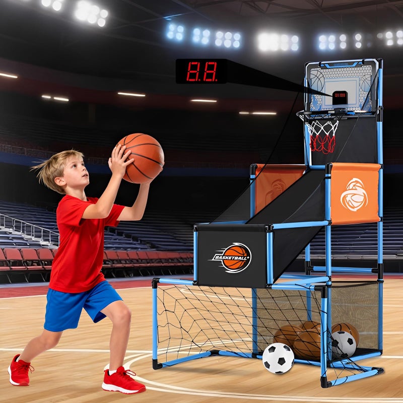 VROGTIK 2 in 1 Basketball Arcade Game Soccer Goal for Kids Adjustable Kid Basketball Hoop with 6 Balls and Pump Indoor Outdoor Games for Kid Toys for 312 Year Old Kids Birthday Gifts for Boys Girls - Image 3
