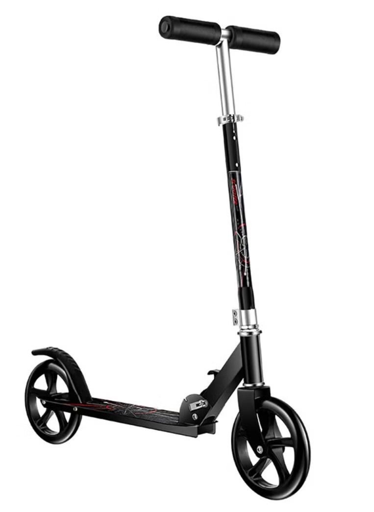 Enjoylifeme - Kick Scooter, Foldable Commuter Scooter with Anti-Shock Suspension, 3-Level Adjustable Height Handlebar Push Scooter with Large Wheels for Kids, Teen and Adults(Black) - Image 1