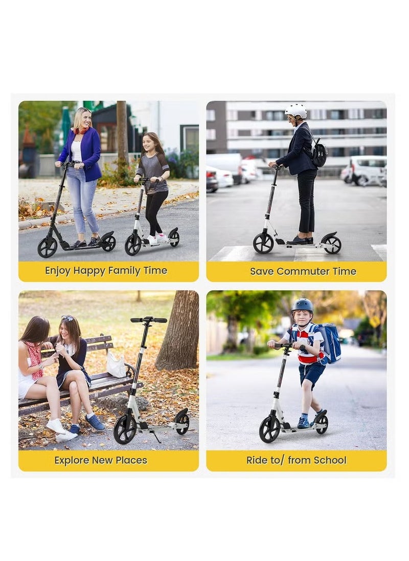 Enjoylifeme - Kick Scooter, Foldable Commuter Scooter with Anti-Shock Suspension, 3-Level Adjustable Height Handlebar Push Scooter with Large Wheels for Kids, Teen and Adults(Black) - Image 1